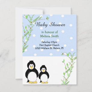Invitation Baby shower de pingouins et vignes