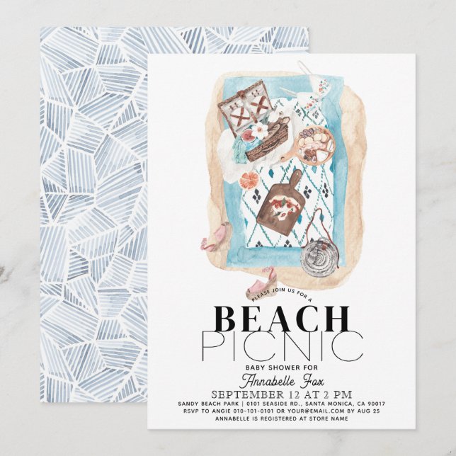 Invitation Baby shower de pique-nique de plage Indigo (Devant / Derrière)