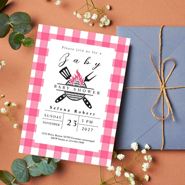 Invitation Baby shower de pique-nique moderne BBQ PINK (Créateur téléchargé)