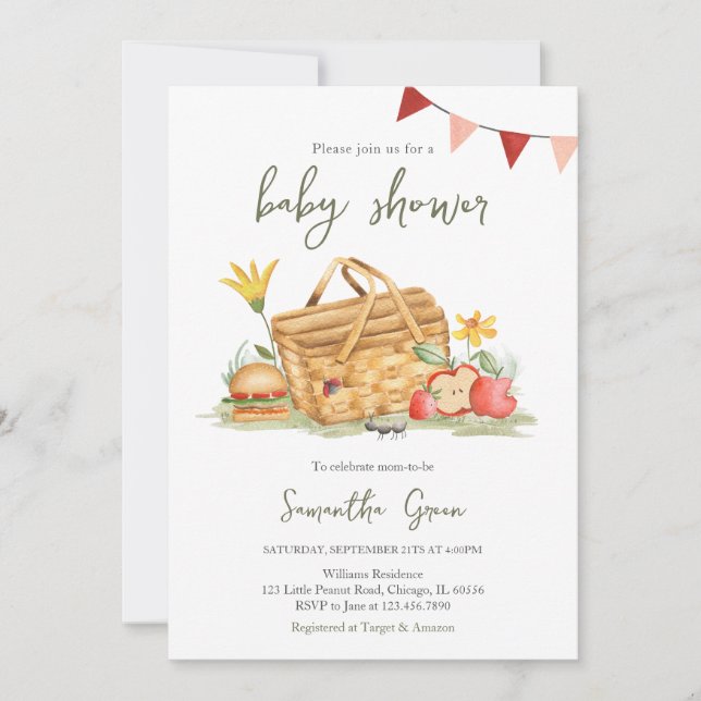 Invitation Baby shower de pique-nique neutre selon le sexe (Devant)