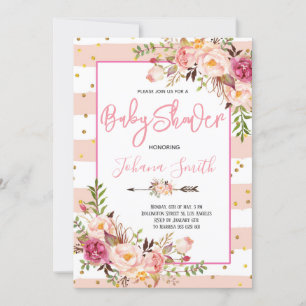 Invitation Baby shower de pivoine florale rose