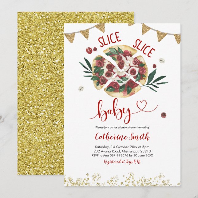Invitation Baby shower de pizza (Devant / Derrière)