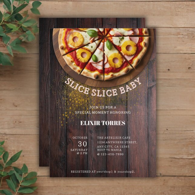 Invitation Baby shower de pizza en tranches rustiques (Créateur téléchargé)