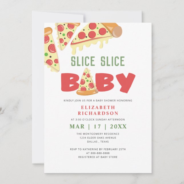 Invitation Baby shower de pizza pour bébés à tranche minimale (Devant)