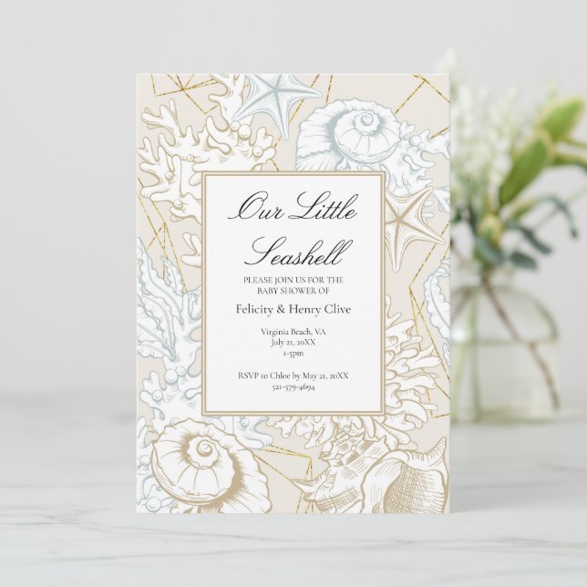 Invitation Baby shower de plage Coquillage Océan nautique (Debout devant)