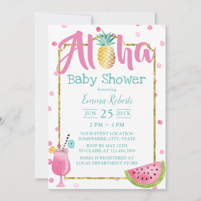 Invitation Baby shower de plage d'aquarelle à ananas tropical (Devant)