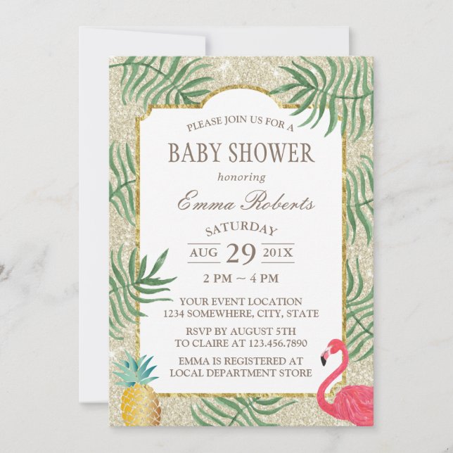 Invitation Baby shower de plage de Parties scintillant d'ivoi (Devant)