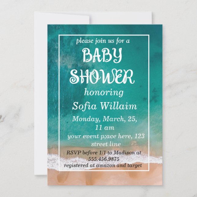 Invitation baby shower de plage d'été (Devant)