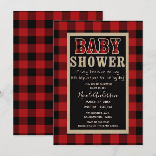 Invitation Baby shower de plaid rustique sur le buffle noir r
