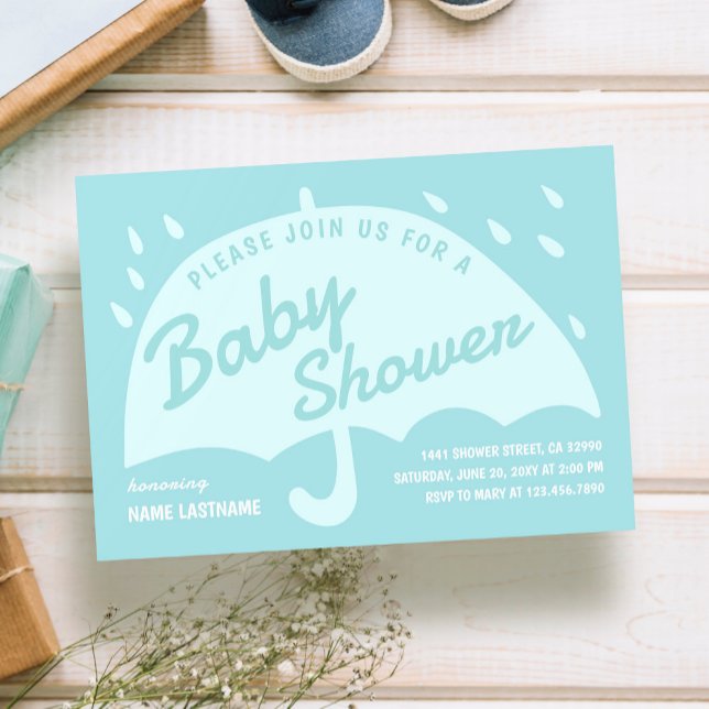 Invitation Baby shower de pluie simple bleu moderne (Créateur téléchargé)
