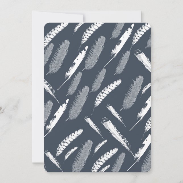 Invitation Baby shower de plumes blanches de la Marine (Devant)