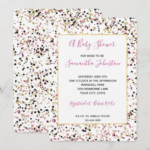 Invitation Baby shower de points Confetti Noir Rose Or Glitzy
