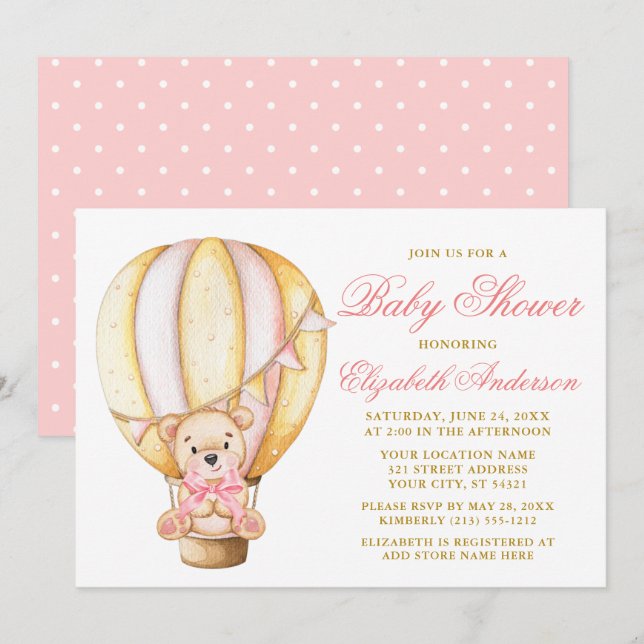 Invitation Baby shower de points de ballon à air Teddy Bear R (Devant / Derrière)
