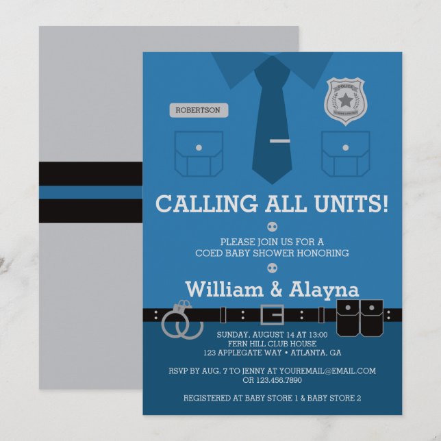 Invitation Baby shower de police (Devant / Derrière)