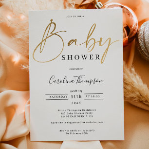 Invitation Baby shower de police de script or chic moderne