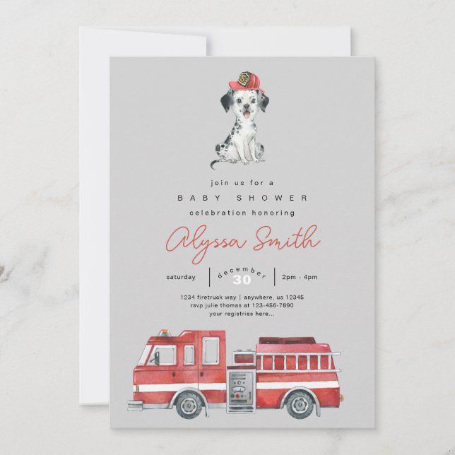 Invitation Baby shower de pompier garçon (Devant)