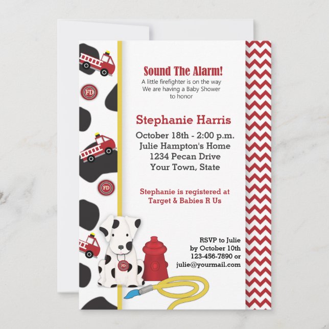 Invitation Baby shower de pompiers (Devant)