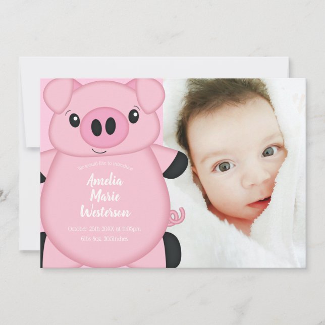 Invitation Baby shower de porc rose (Devant)