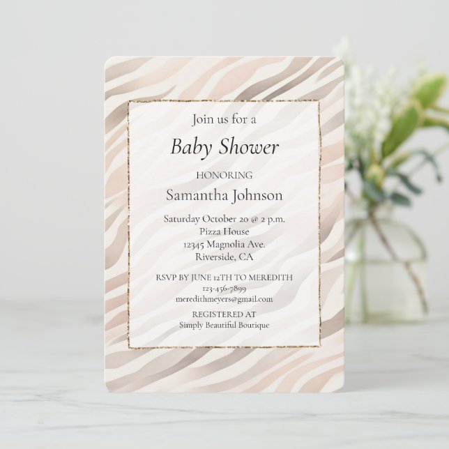Invitation Baby shower de Poster de animal à crème noire Zebr (Debout devant)