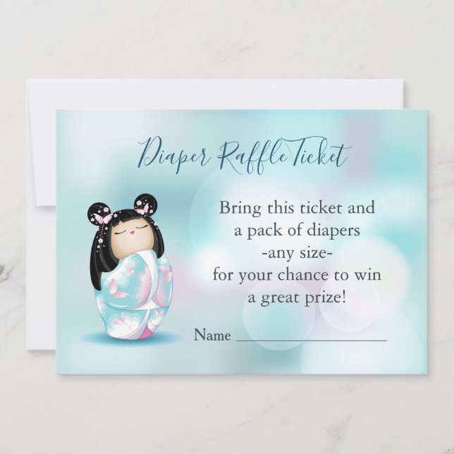 Invitation Baby shower de poupées Kokeshi | Billet de rabat (Devant)