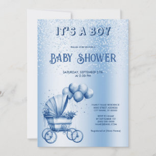 Invitation Baby shower de poussette bleue