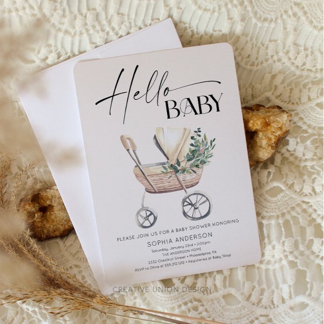 Invitation Baby shower de poussette de bébé de Boho neutre po (Créateur téléchargé)