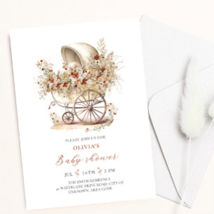 Invitation Baby shower de poussette fleur sauvage aquarelle