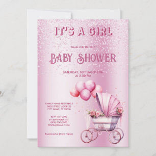 Invitation Baby shower de poussette rose