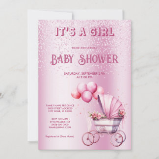 Invitation Baby shower de poussette rose