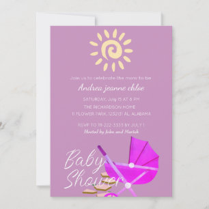 Invitation Baby shower de poussette rose soleil moderne simpl