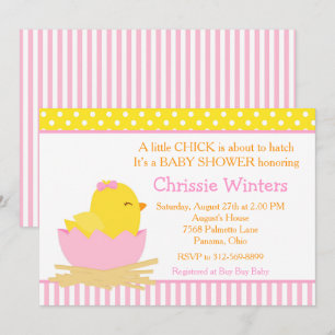 Invitation Baby shower de poussins rose et jaune pour fille