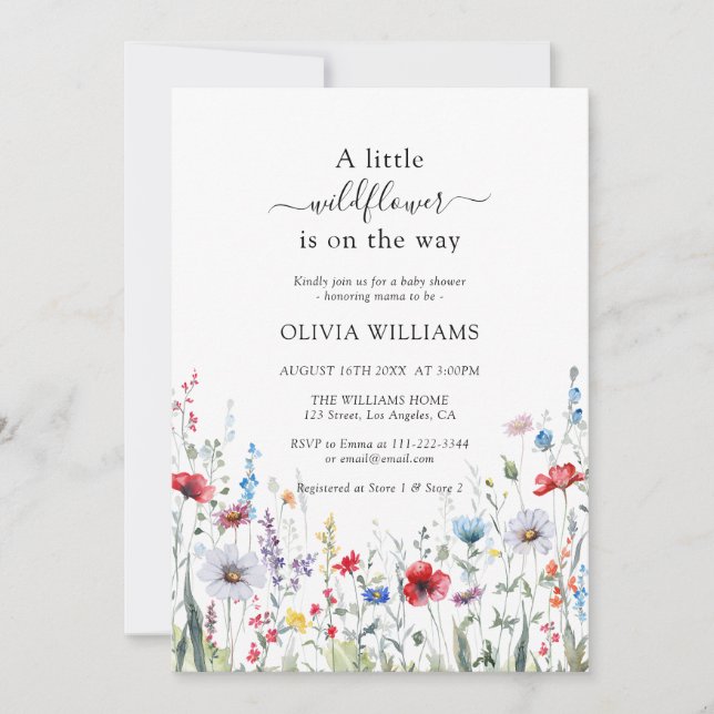 Invitation Baby shower de prairie à fleurs sauvages (Devant)