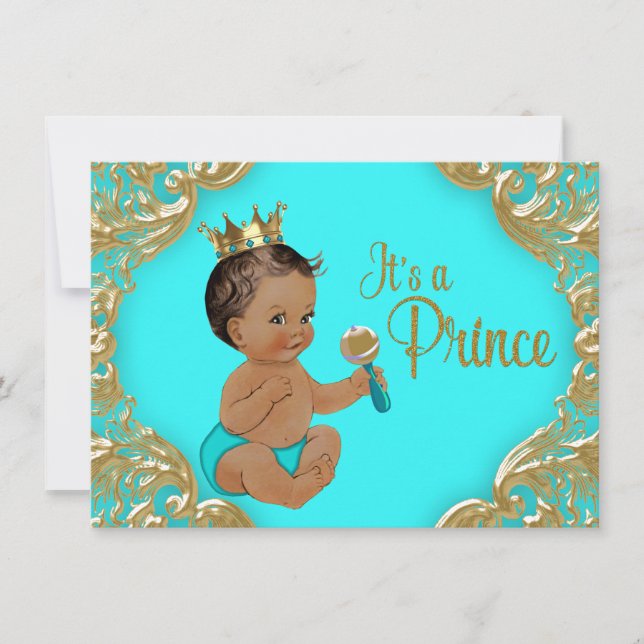 Invitation Baby shower de Prince Ethnique Turquoise Gold (Devant)