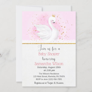 Invitation Baby shower de princesse de cygne rose 