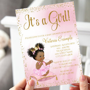 Invitation Baby shower de princesse d'or rose C'est une fille