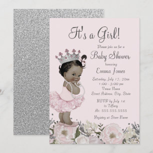 Invitation Baby Shower de Princesse Florale Rose pour Afro-Am