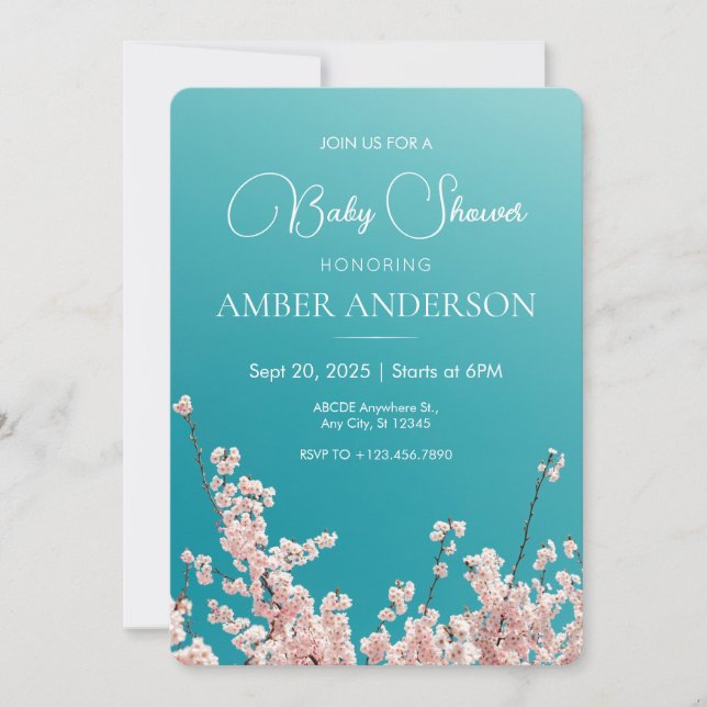 Invitation Baby shower de printemps de fleurs de sakura bleu  (Devant)