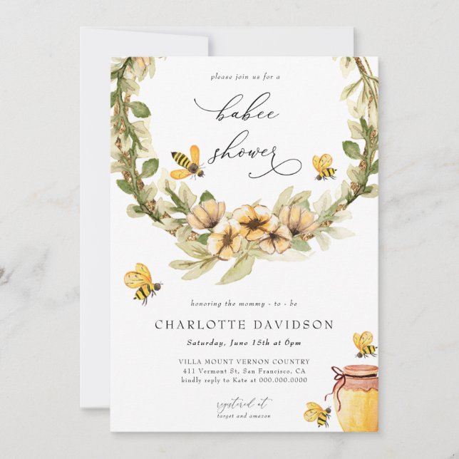 Invitation Baby shower de printemps de l'abeille jaune vert (Devant)