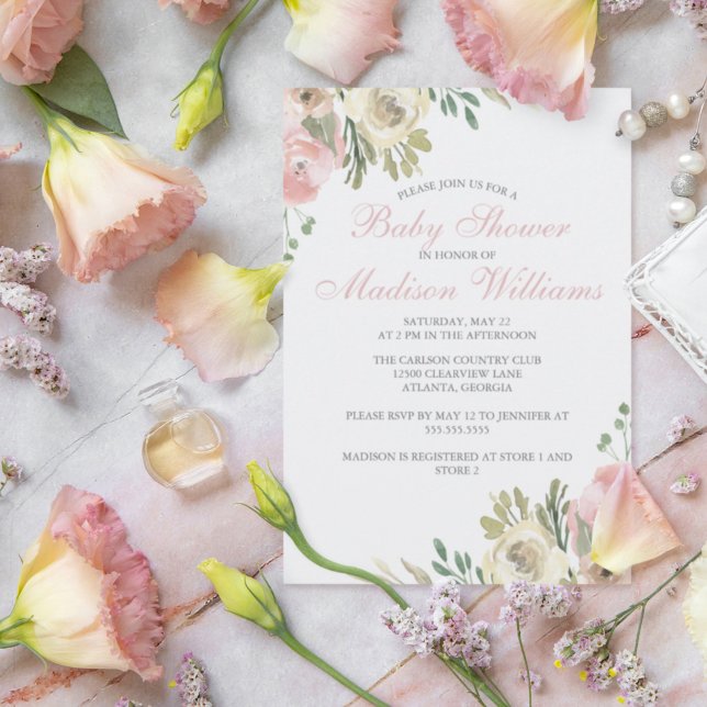 Invitation Baby shower de printemps douce rose florale Élégan (Créateur téléchargé)