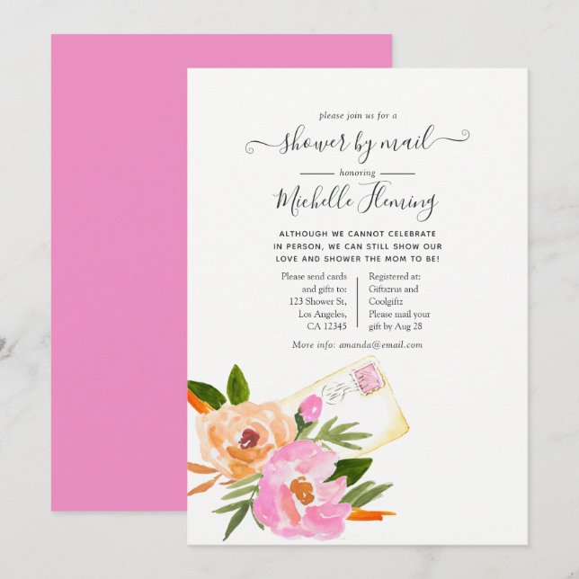 Invitation Baby shower de printemps Fleur sauvage aquarelle p (Devant / Derrière)