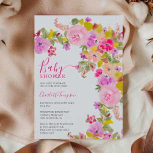 Invitation Baby shower de printemps fleur sauvage rose bohème