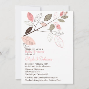 Invitation Baby shower de printemps mignon Lovebirds rose et