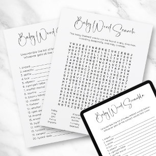 Invitation Baby shower de recherche de mots double face Jeu