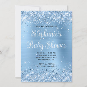 Invitation Baby shower de registre en ligne Glittery Blue Foi