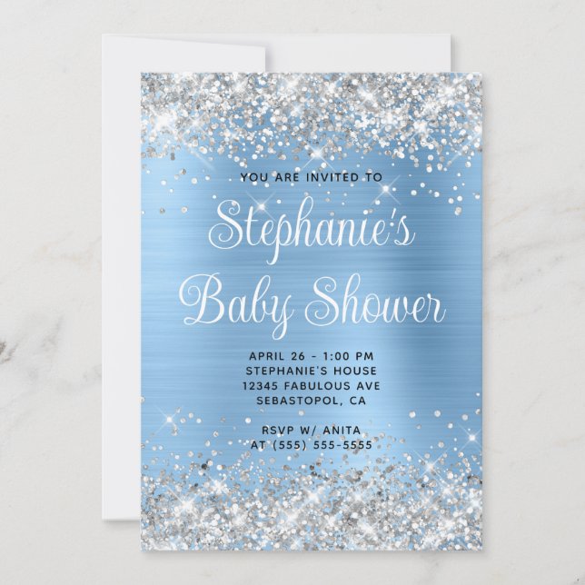Invitation Baby shower de registre en ligne Silver Parties sc (Devant)
