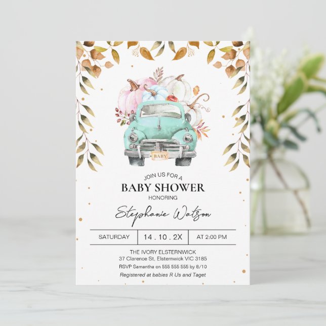 Invitation Baby shower de remplissage de camions Citrouilles  (Debout devant)