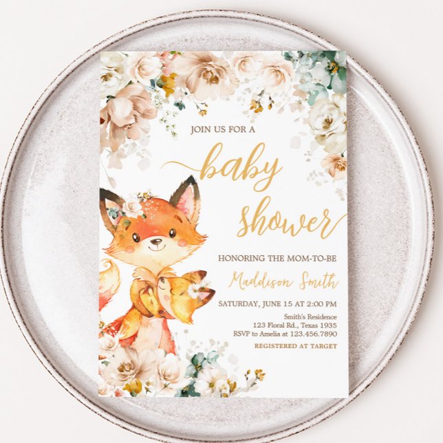 Invitation Baby shower de renard forestier (Fox Baby Shower Invitation)