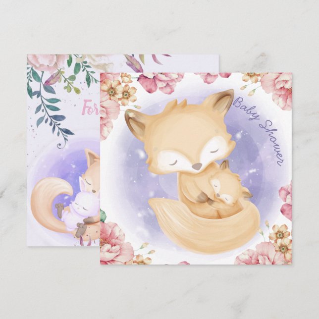 Invitation Baby shower de renards (Devant / Derrière)