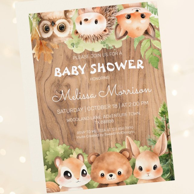Invitation Baby shower de réunion des amis de Woodland (Woodland Friends Reunion Baby Shower Invitation)