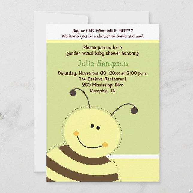 Invitation Baby shower de révélation de genre Bumble Bee Invi (Devant)